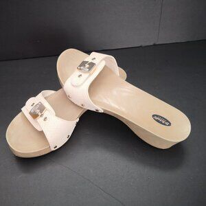 Dr Scholl's Ladies Size 6M White Velcro Closure Faux Leather Classic Sandals
